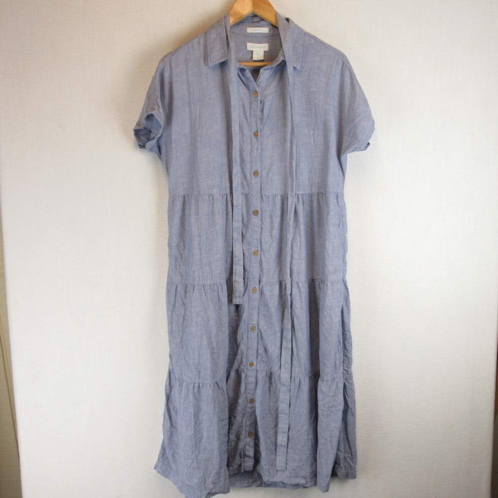 Cynthia Rowley Tiered Linen Shirtdress Size SP Belt